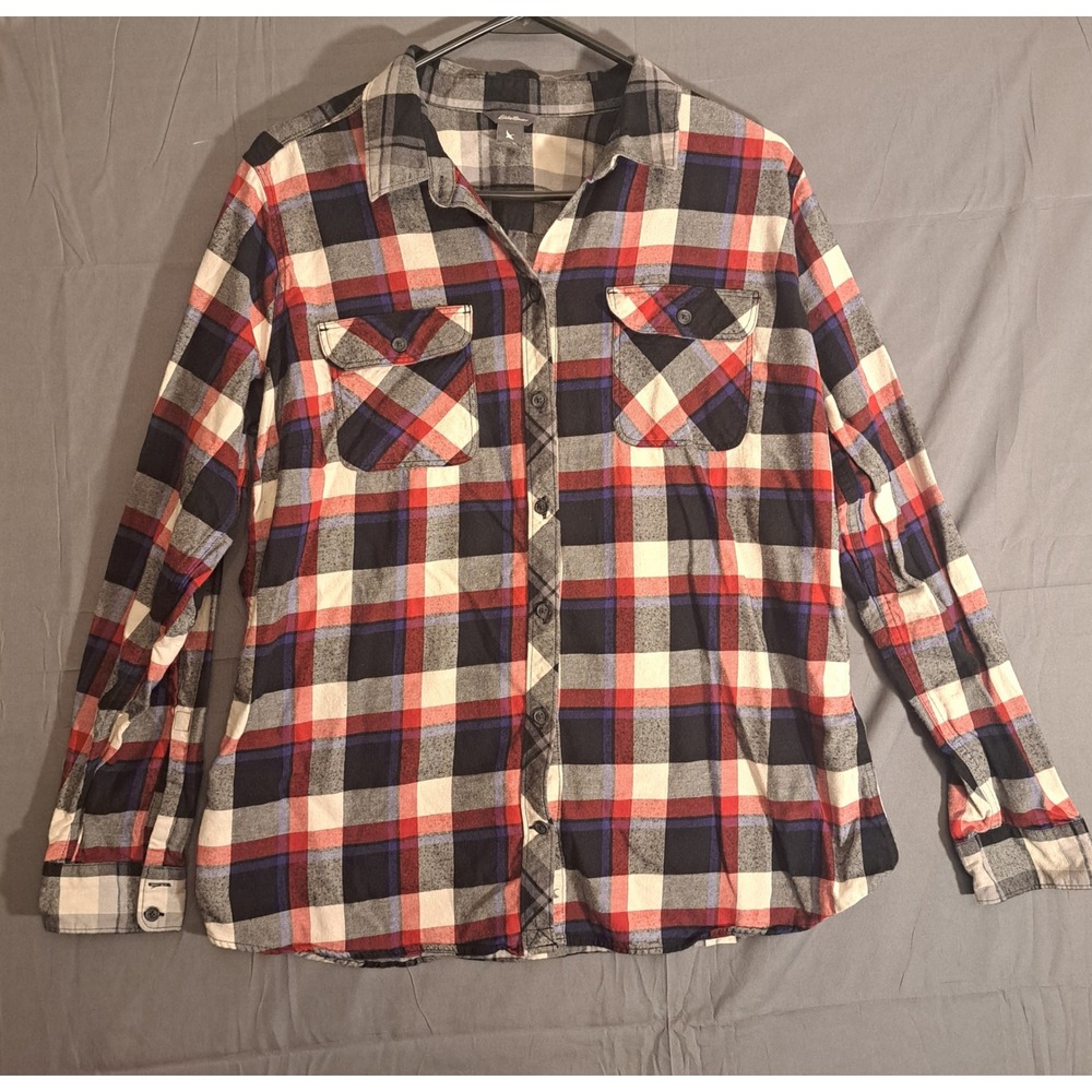 Eddie Bauer Plaid Flannel Button Up Shirt Women's Size XL Multicolor Outdoors
